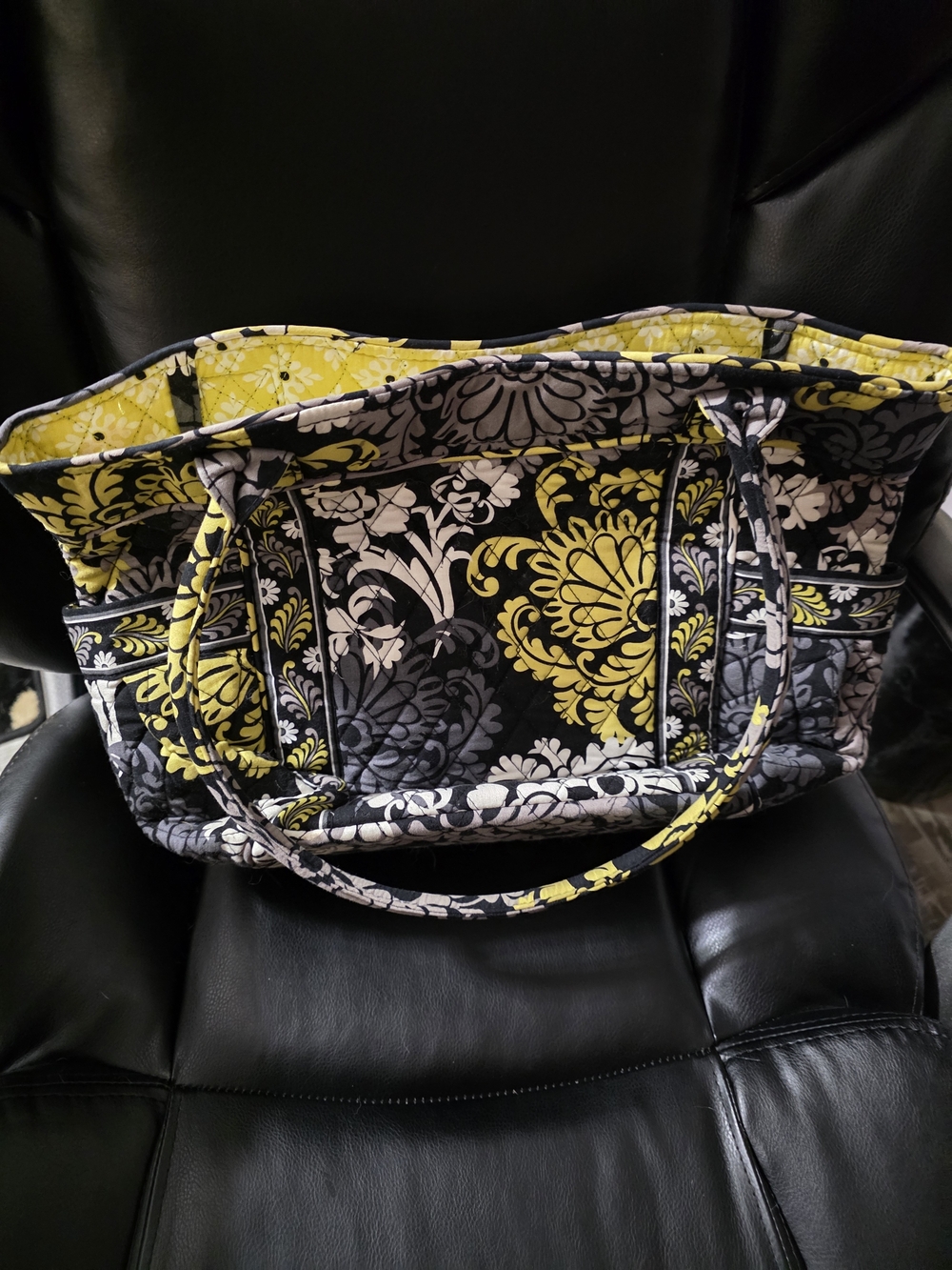 Vera Bradley Quilted Floral Tote in Yellow, Black & White
